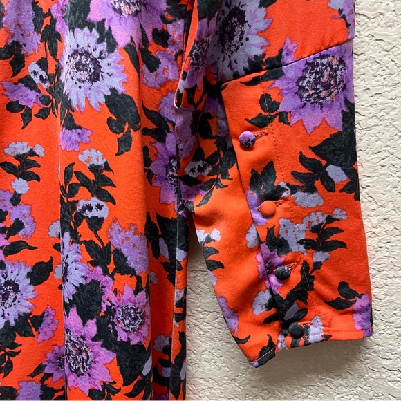 FREE PEOPLE Parker Floral Print Long Sleeve Boho Mini Dress Orange Sz 12 - Picture 8 of 13